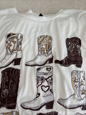 SHEIN White Short Sleeve Tee with Cowboy Boot Print FREE w/ any purchase
